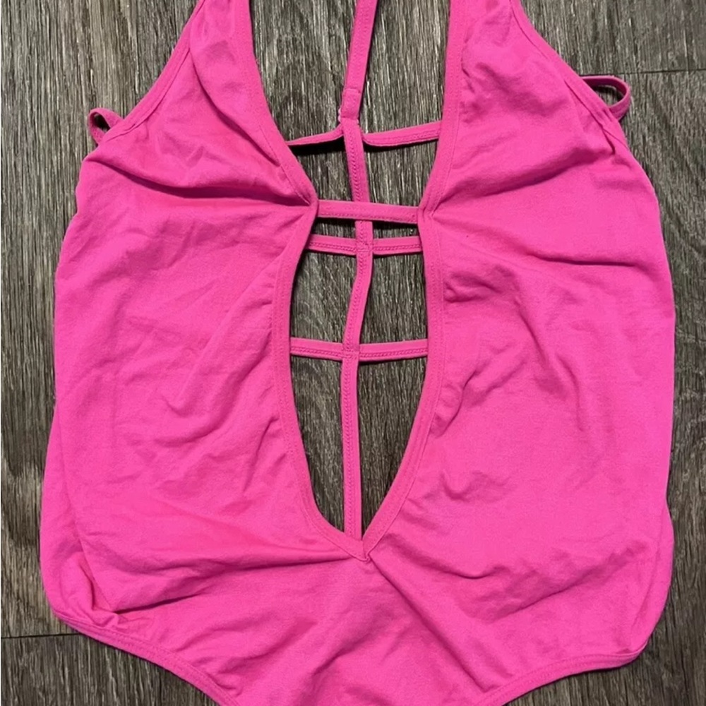Pink Lipstick “shameless” Neon Hot Pink Bodysuit. Size S/M